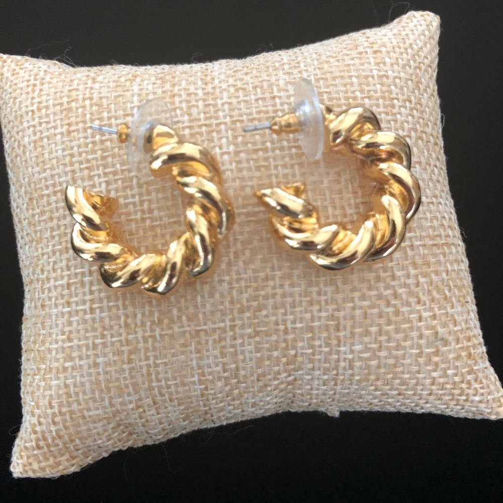 Ann Taylor Gold Twisted Hoop Earrings (Career/Formal)